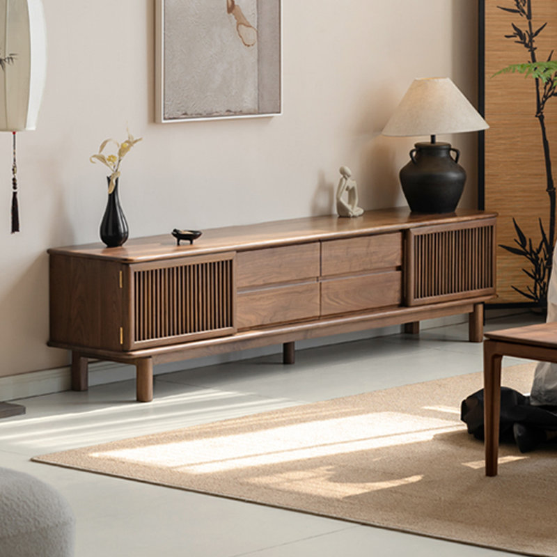 Walnut TV Stand with Drawers, Cabinets, 19.68"H x 86.61"L x 15.75"W