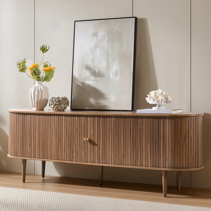 Baheerah TV Stand with Tambour Doors, Walnut, 24.2" H x 70" L x 15.5" W