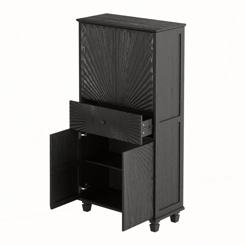 Grande armoire d'appoint avec 4 portes 3D et tiroir, conception Sunburst
