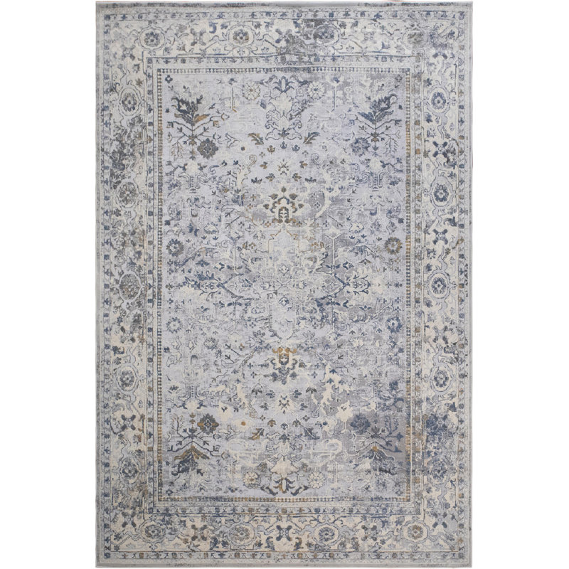 Tapis oriental bleu / gris, Rectangle 3 pi 3 po x 5 pi