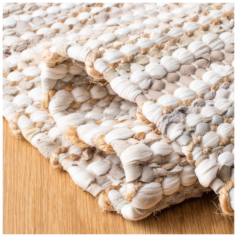 Bowen Hand Woven Leather Cotton/Jute Striped Rug in Beige, Rectangle 2'3" x 4'