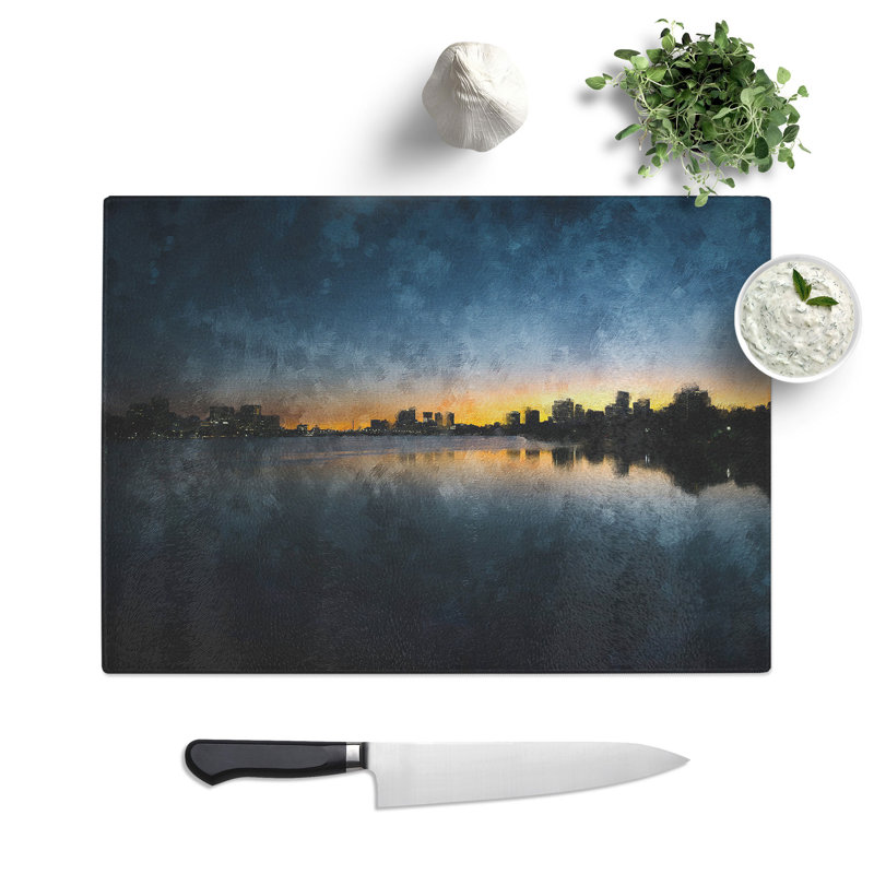 Tempered Glass Cambridge Massachusetts Skyline Chopping Board, 20 cm x 28.5 cm