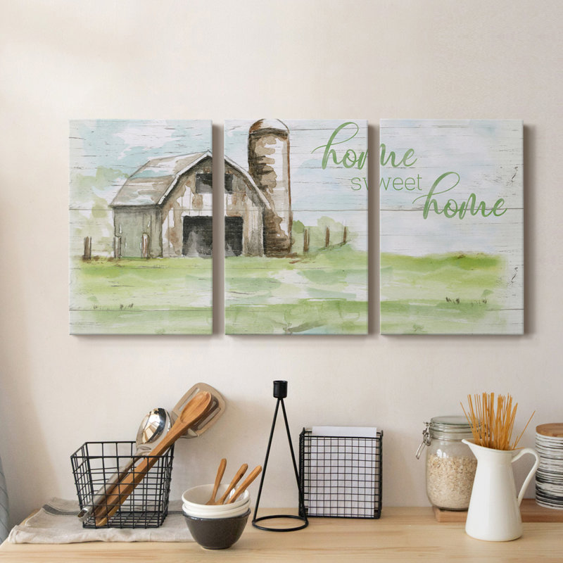 Home Sweet Home Barn - Toile tendue avec châssis de qualité supérieure - Prêt à être accroché, H 18 po x l 36 po x P 1 po