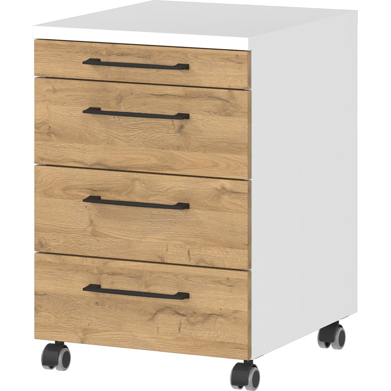 Chien 41.3cm Wide 4 -Drawer Mobile File Cabinet, White/Walnut