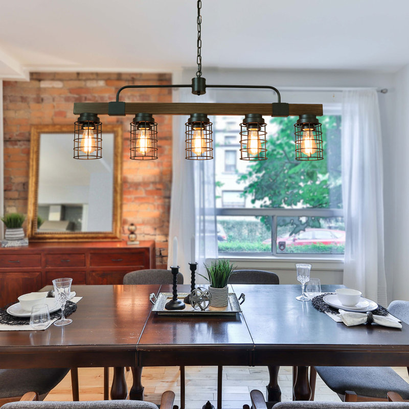 5-Light Dimmable 42" Kitchen Island Pendant Farmhouse Dining Room Linear Chandelier