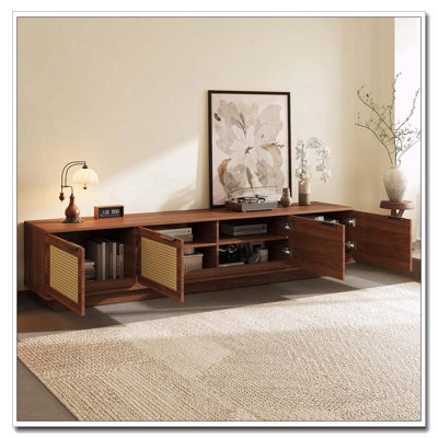 78-Inch TV Stand for TVs up to 85-inch, Media Console with Rattan Front Panels