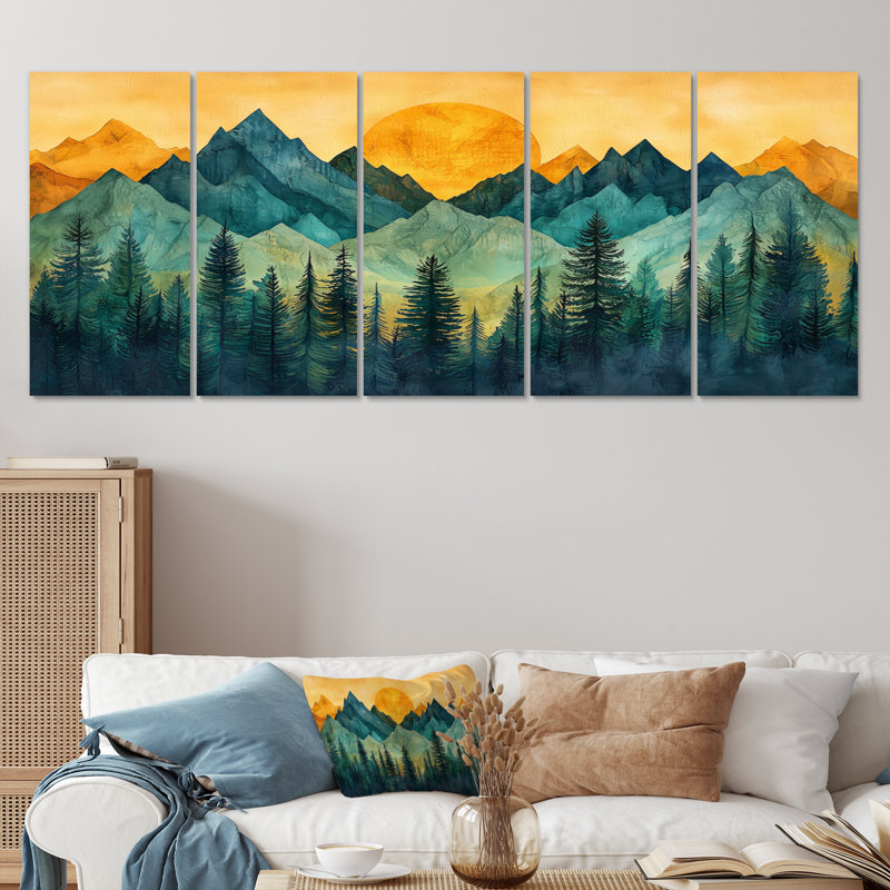 «Alaska Forest Echoes In Th Summit II», art mural forêt - ensemble d'art mural traditionnel, H 28 po x l 60 po, 5