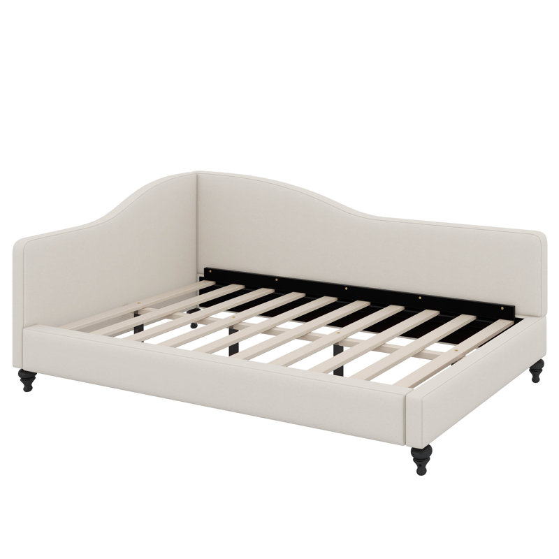 L-Shaped Linen Daybed, With Solid Wood Legs, Beige, Twin