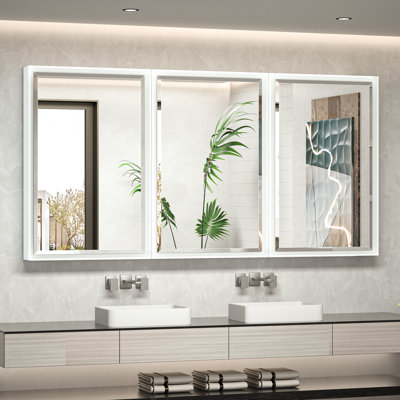 Chouchanik Recessed and Surface Framed 3 Door Medicine Cabinet with Mirror and Shelves