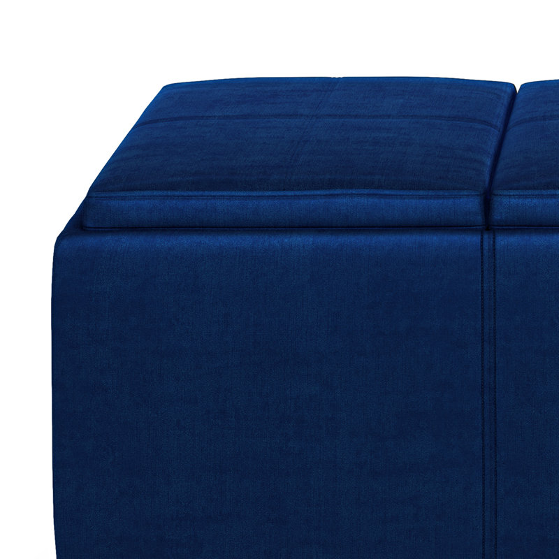 Avalon 42" Blue Velvet Rectangular Storage Ottoman with Tray