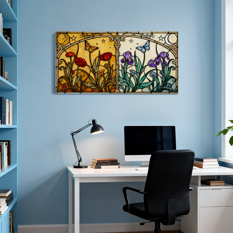 Art graphique en verre coloré à la mode, H 16 po x l 32 po