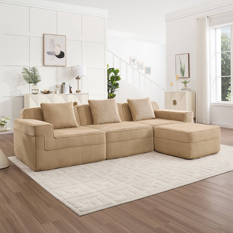 Canapé modulaire en L à 3 places avec siège profond, canapé modulaire Cloud avec coussins décoratifs et repose-pieds mobile, idéal pour les réunions de famille