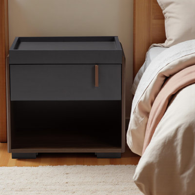 Nirvana Stylish 1-Drawer Nightstand in Dark Gray/Brown Finish, 17.60'' H X 18.65'' W X 15.50" D