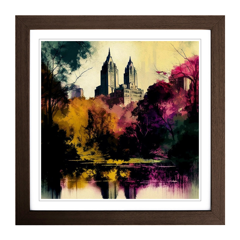 Central Park Expressionism - Single Picture Frame Print on Wood, Walnut