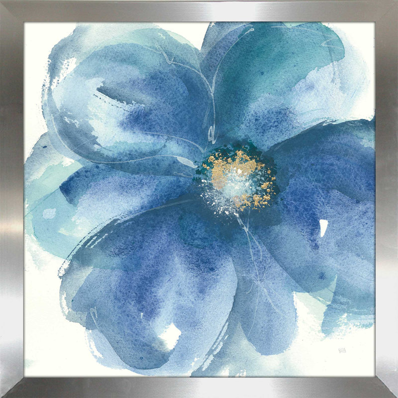 «Indigo Mint III», reproduction de peinture à l'aquarelle, H 21,5 po x l 21,5 po x P 0,75 po, Encadrement argenté