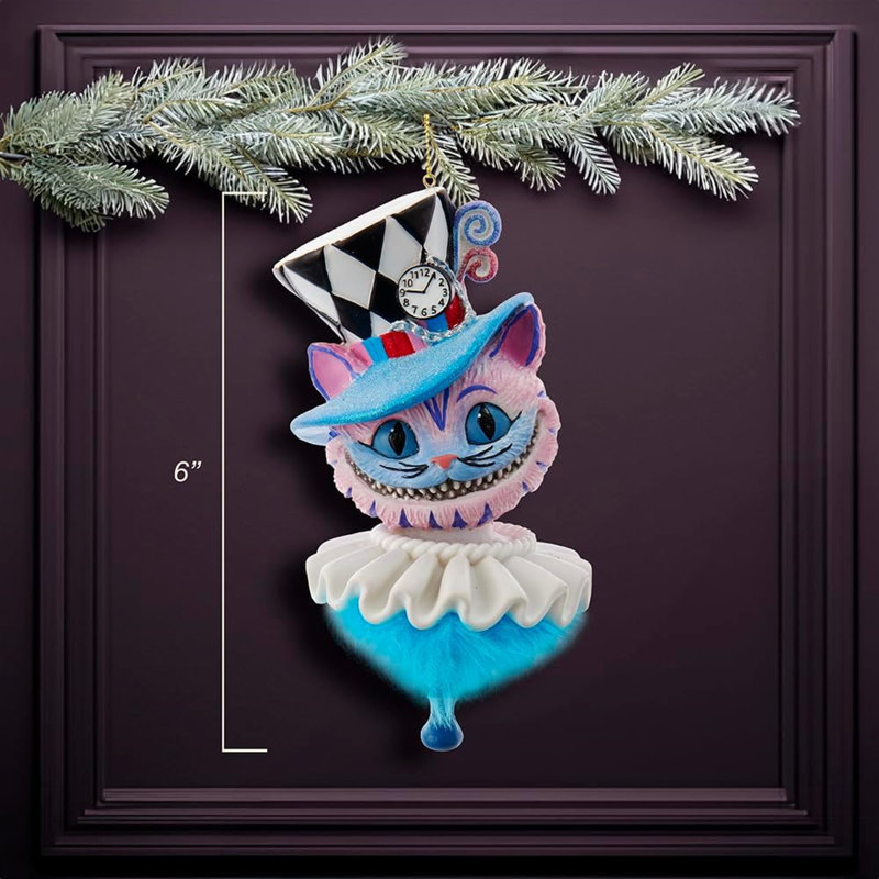 Kurt Adler Wooden Ornament for Christmas Tree, Cheshire Cat Hat