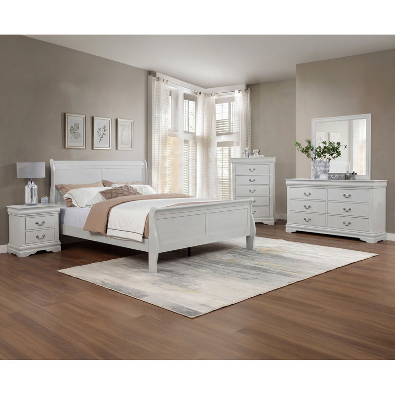 Mobilier de chambre à coucher Louis Phillipe, Lit simple, Grège