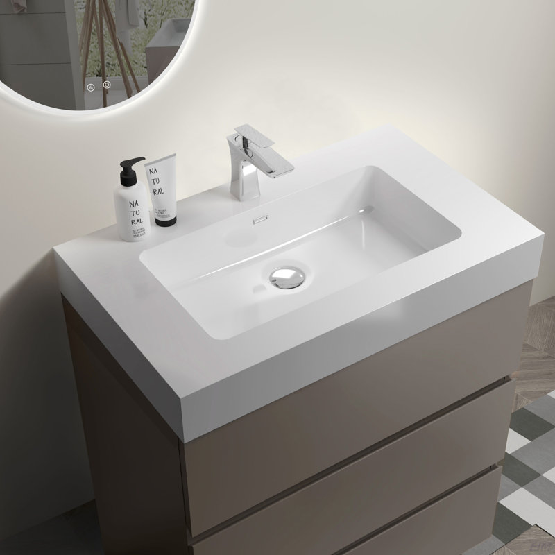Meuble-lavabo de salle de bain avec lavabo, grand meuble-lavabo autoportant avec rangement, lavabo une pièce noir sans drain ni robinet, pré-assemblé