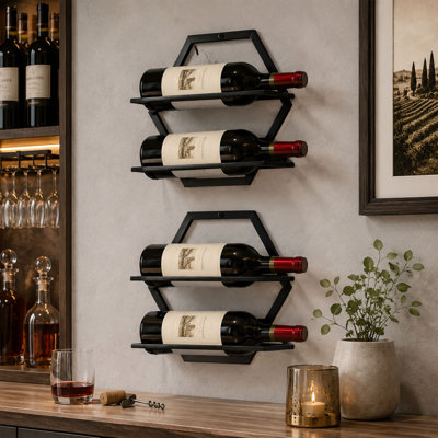 2 Pack Black Metal Wall Mounted Wine Racks