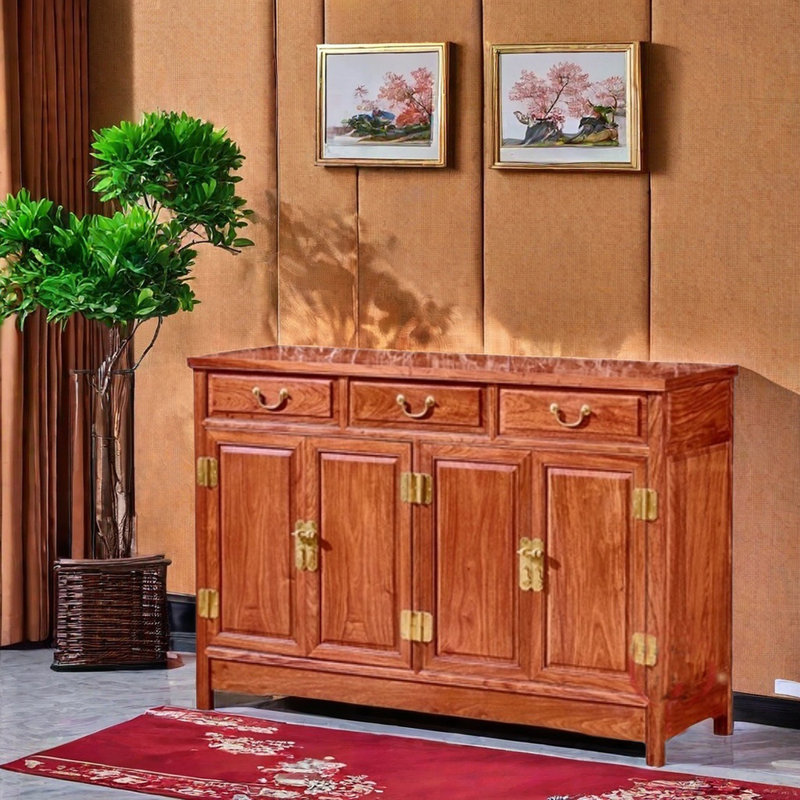 Solid Wood Chinese Sideboard, 34.6" H x 54.3" W x 15.7" D