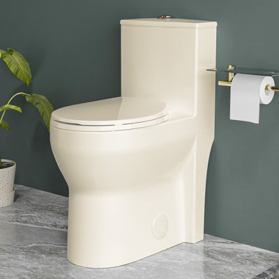 19" Round Bowl ADA Height Toilet Compact One Piece Skirted Toilet for Seniors, Dual Flush 1.0/1.28 GPF, MAP 1000g, Bone