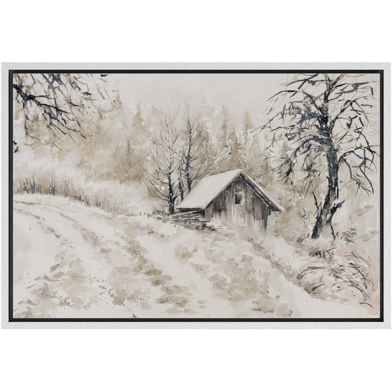 «Winter Cabin Rustic Snowy Scenery Nature Landscape», reproduction d'art sur toile encadrée, Blanc, H 16 po x l 24 po