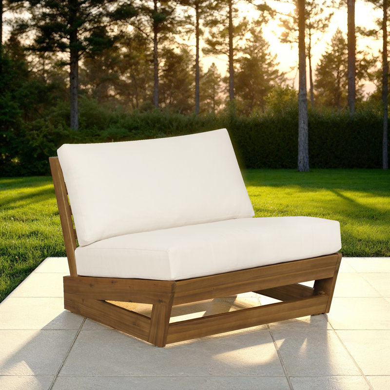Fauteuil d'extérieur Fishbein Silbury, Coussin blanc/ Cadre brun