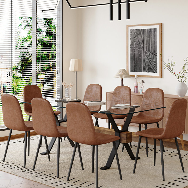 9-Piece Glass Top Dining Table Sets, Brown/Black
