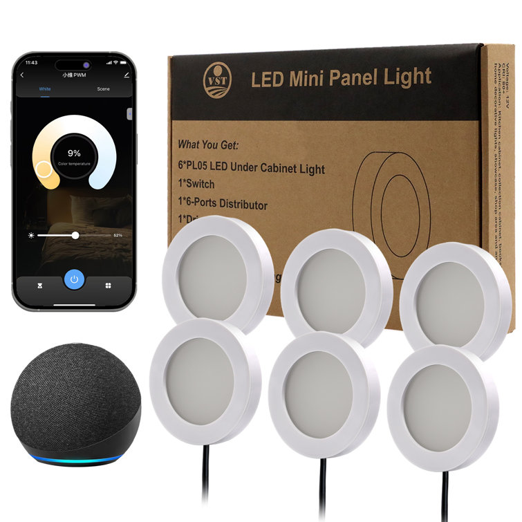 Smart LED Puck Light, Color Temperature & Brightness Adjustable (3000K-6000K), Works with Alexa/Google Home, App & Remote Control,Recessed/Surface Mount for Kitchen/Display Case