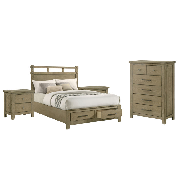 Hartley Vineyard Oak Queen 4-Piece Bedroom Set, 4 Pcs: Bed, Dresser, 2 Nightstands