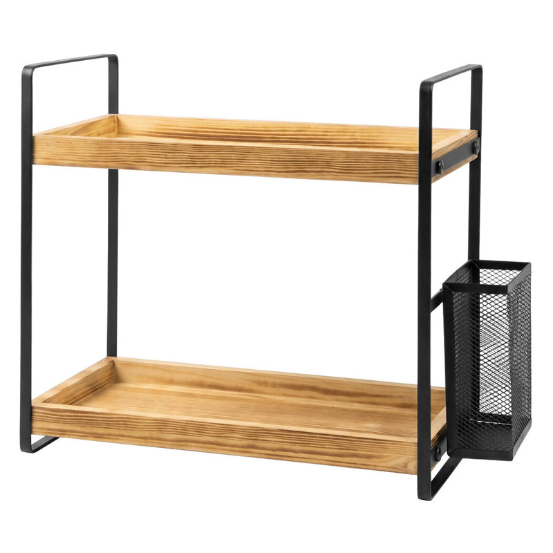  Bathroom Organiser Countertop Perfume Skincare Storage Shelf Natural, Walnut/Black