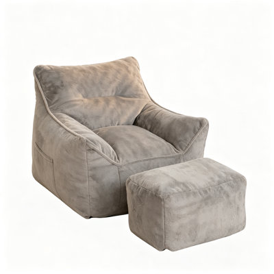 Gray Soft Tufted Faux Fur Bean Bag Chair, High‑Resilience Foam Lazy Sofa for Adults Living Room Bedroom