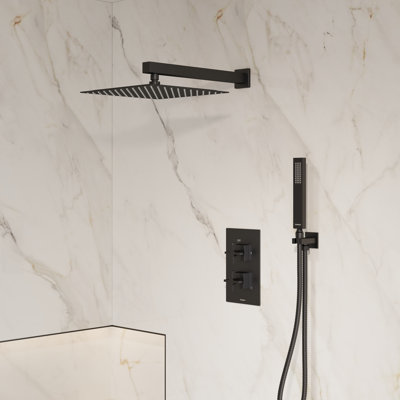 Rugen Shower System 12-inch Square Rain Shower Head with Handheld Shower Pressure Balance Valve Included