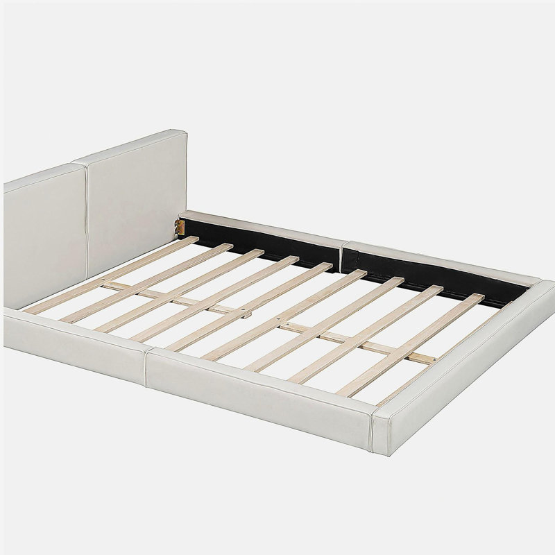 Grand lit plateforme en velours, lit de sol en velours, structure solide, Beige