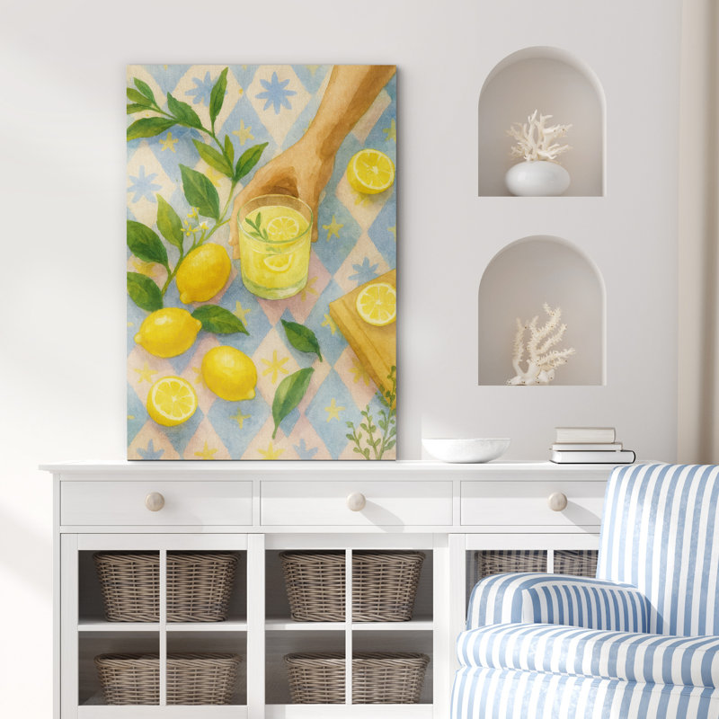 «Lemon Drink and Fruits Art», reproduction d'art sur toile encadrée, H 48 po x l 32 po x P 1,5 po, Toile tendue