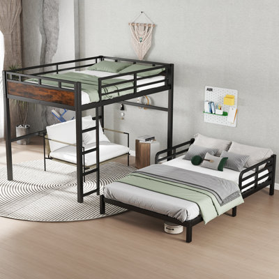 Metal Bunk Bed with Safety Rails, Convertible Loft Bed & Platform Bed for Kids’ Room
