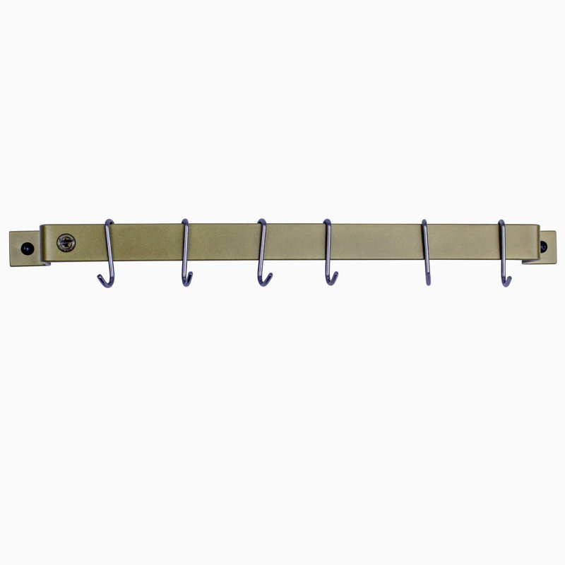 Handcrafted Wall Mounted Pot Rack, Brass, 3" H x 24" W x 3" D