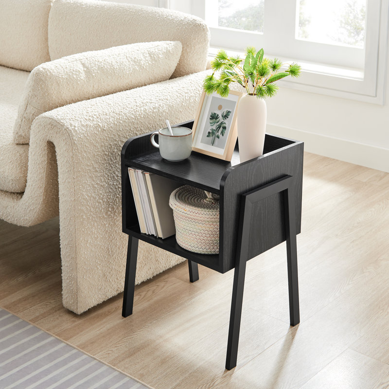 Kazuyo Midcentury Modern 2 Tier End Table, Black