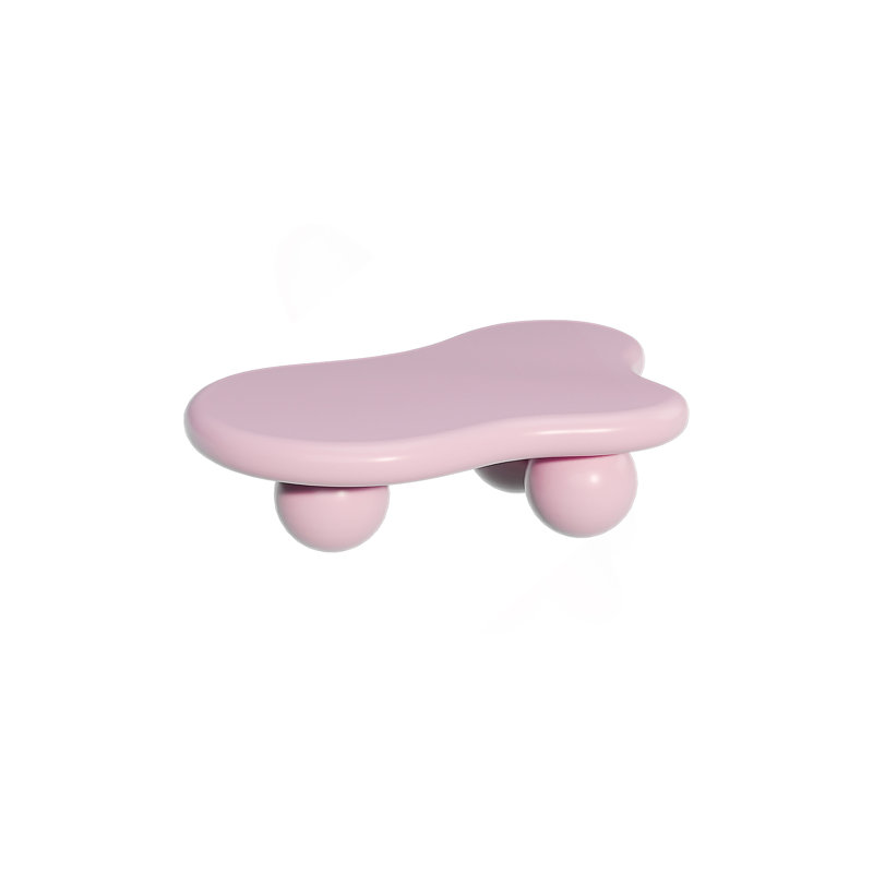 40 Inch Cloud Shaped Coffee Table, Low Coffee Table with 3 Ball Legs for Living Room, Pink, 11.7" H x 40" L x 26.8" W