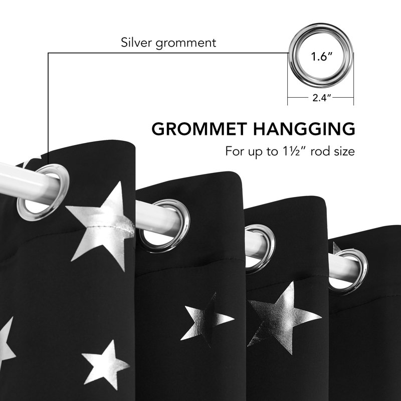 Manzanita Eyelet Room Darkening Thermal Curtains, 117cm W x 160cm D, Black