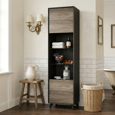 2-Door 5-Shelf Bathroom Storage Cabinet With LED Lights And Glass Shelves