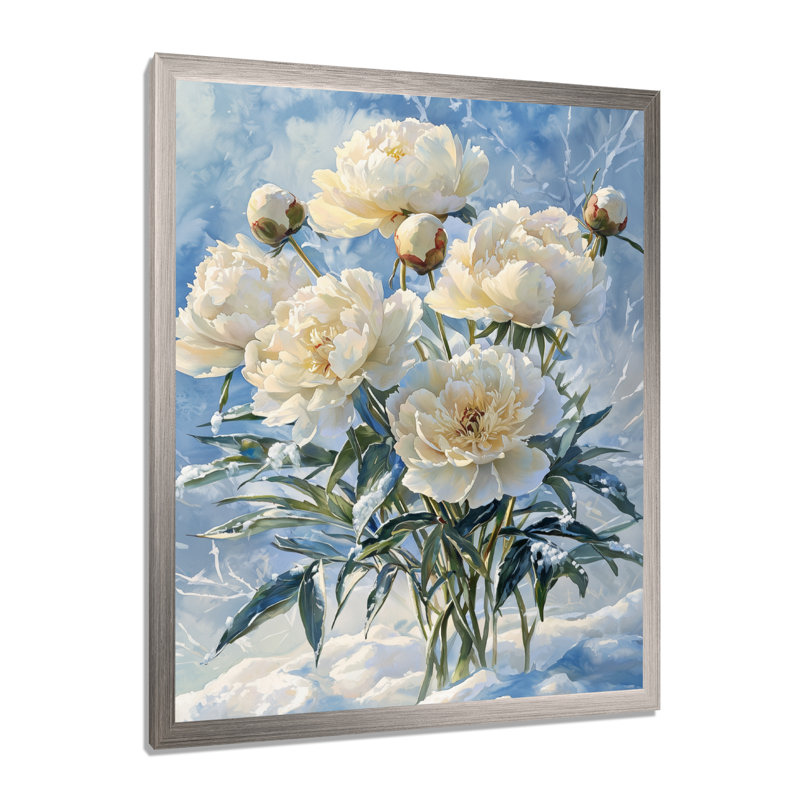 Kincaid - Décoration murale florale, H 32 po x l 16 po, Argent argent, Reproduction encadrée d'une seule photo