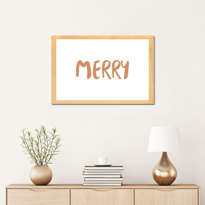 « Merry » par Orara studio-impression d’art textuel, Blanc, H 16 po x l 24 po x P 1 po, Toile avec cadre en bois beige
