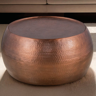 Table basse ronde en aluminium 32 pouces avec cuivre antique martelé à la main, entièrement assemblée pour votre salon, finition martelée à la main, sans assemblage, pièce appropriée
