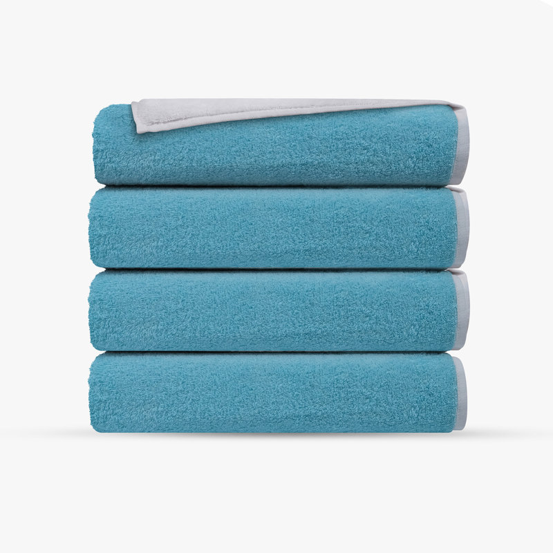 Double Face 4 pcs Turkish Bath Towels Set, White/Seaglass