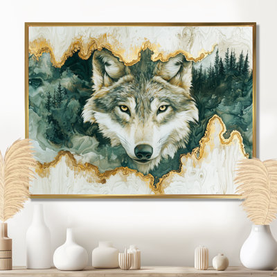 Loup dans la forêt d'hiver, rivière à encre II - loup, décoration murale