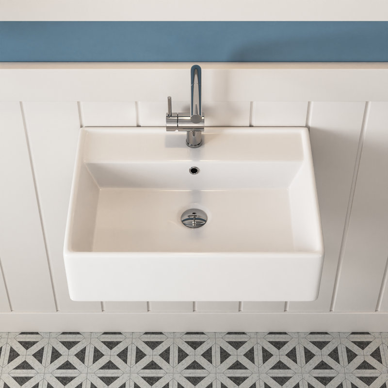 23'' x 18'' White Rectangular Vitreous China Wall Mount Bathroom Sink with Overflow