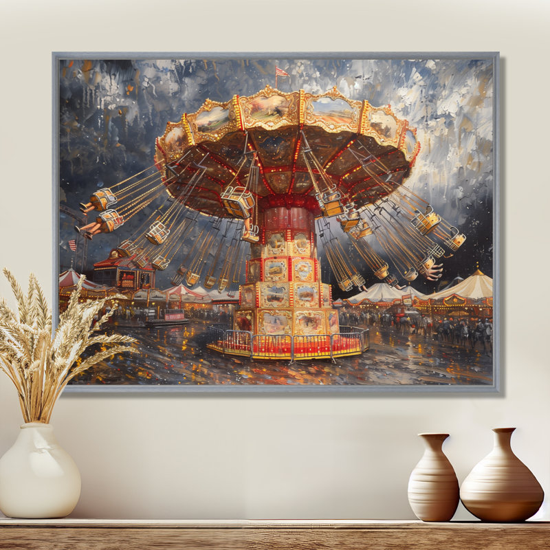 «Carousel Amusement Parks Adventure III - Décoration murale parcs d'attractions, Encadrement argenté, H 16 po x l 32 po
