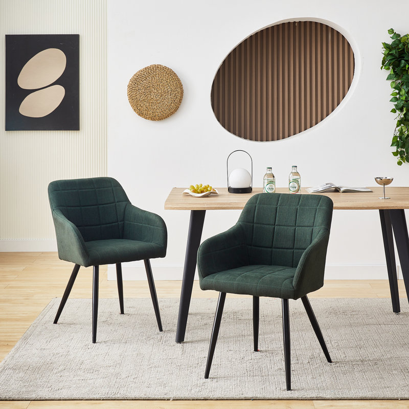 Priscilla 50cm H Linen Upholstered Metal Armchair, Green