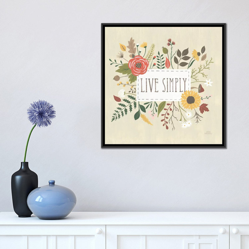 « automne jardin i », art textuel sur toile, H 18 po x l 18 po x P 1,5 po, Toile avec cadre noir, Pas de tapis